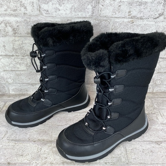 Lands’ End Youth/Adolescent Insulated Black Snow Boots Faux Fur Cuffs size 4M - Picture 2 of 8